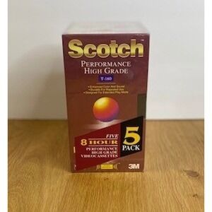 Scotch VHS T-160 Blank Tapes 5 Pack New Sealed High Grade 8 Hour Recording 3M